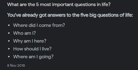 what are the 5 most important questions in life?